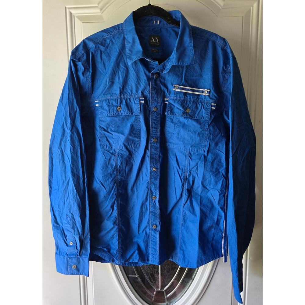 AX Armani Exchange Royal Blue Button Down Men Size XL